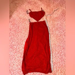 Stunning vibrant vintage red 2 piece cocktail gown